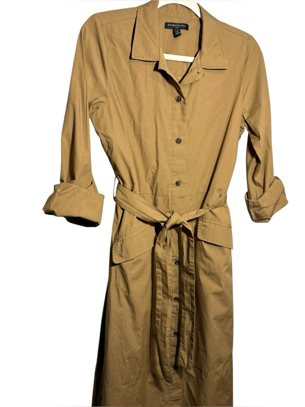 BANANA REPUBLIC | Women’s Whiskey Poplin Midi Shirt Dress size S Tailored Belted - Picture 3 of 14